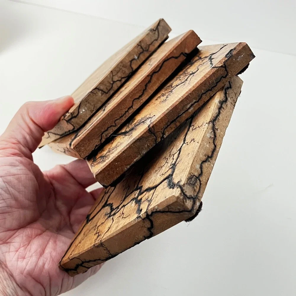 Handmade Coaster Set Lichtenberg Fractal Wood  Burning 4in Brown Lightning Art